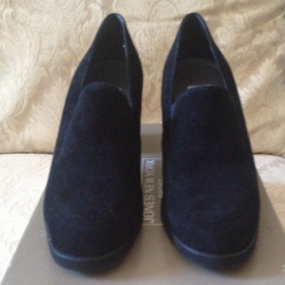 Jones of New York suede high heel loafers.